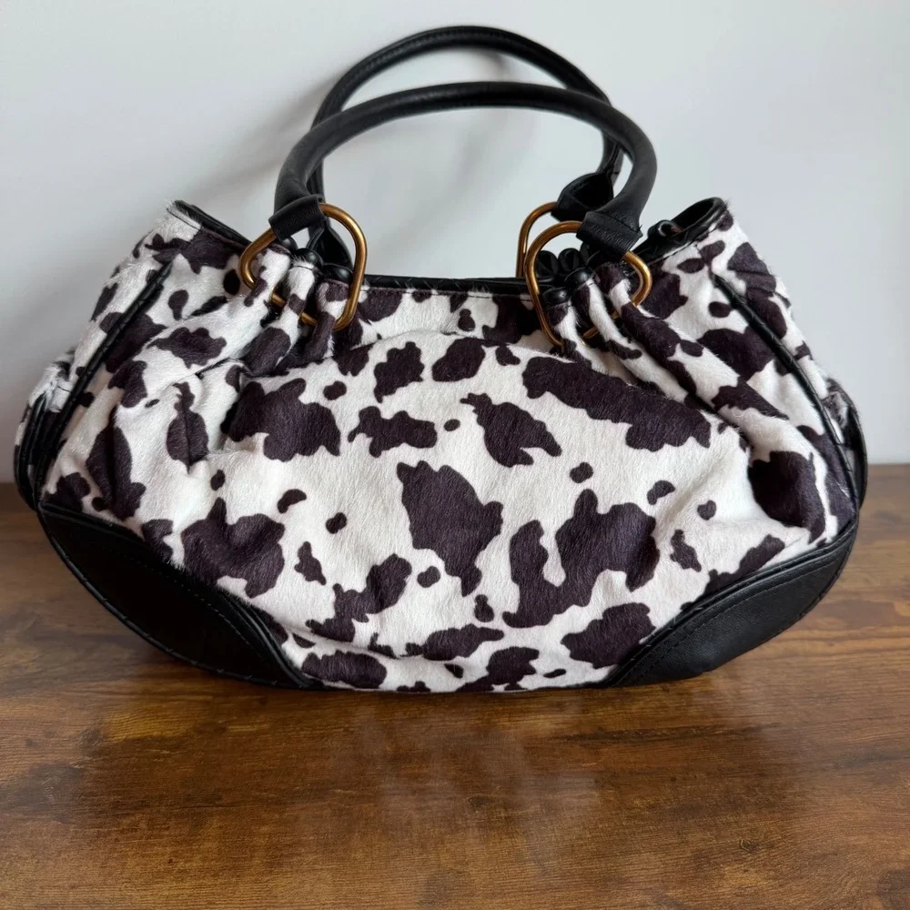 New Juicy Couture Romance Cow Satchel Shoulder Handbag Black Pink Bow Y2K Cute